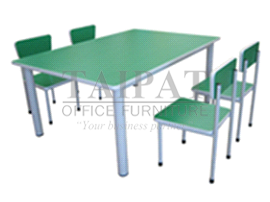 โต๊ะเก้าอี้นักเรียนอนุบาล 4 ที่นั่ง T-CH-0341 โต๊ะลึก 80 ซม.(ไม้อัดยางหนาปิดลามิเนต)