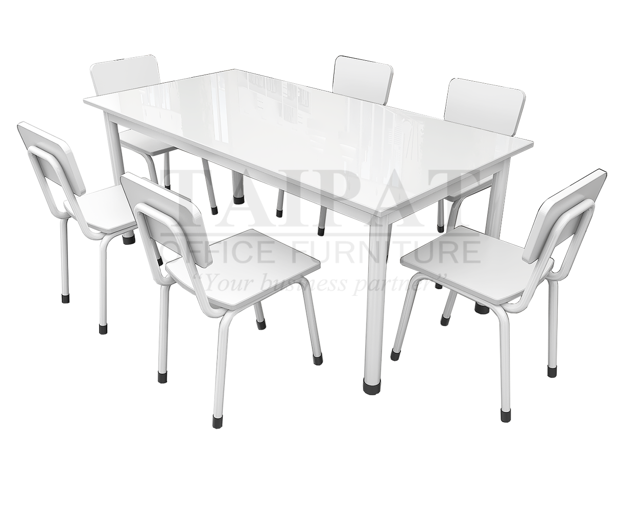 โต๊ะเก้าอี้นักเรียนอนุบาล 4-6 ที่นั่ง T-CH-0005-HPL2 (ไม้ปาร์ติเกิลปิดลามิเนต ขาโต๊ะโล่งไม่มีคานล่าง)