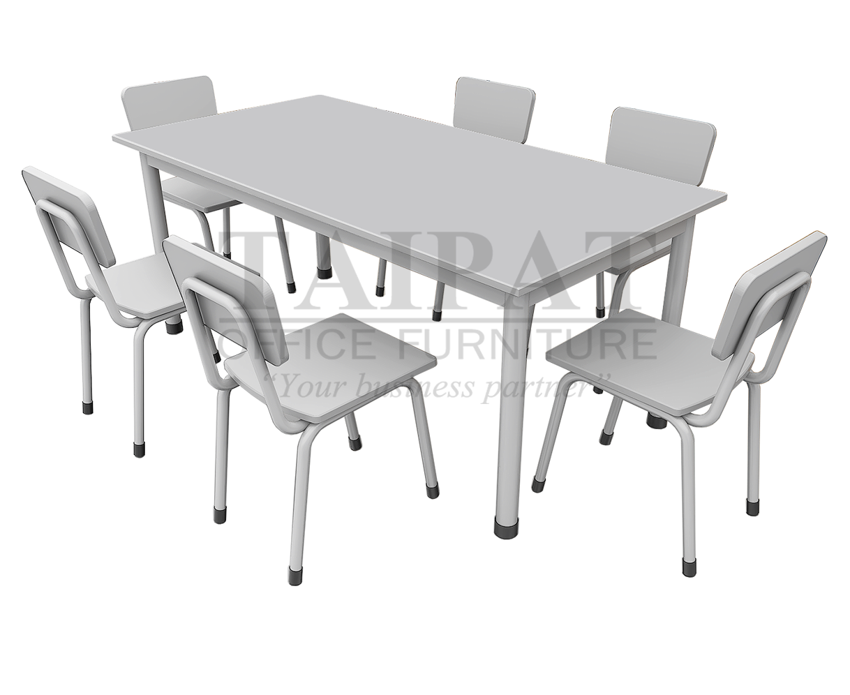 โต๊ะเก้าอี้นักเรียนอนุบาล 4-6 ที่นั่ง T-CH-0005-P2 (ไม้ปาร์ติเกิลเคลือบเมลามีน ไม่มีคานล่าง)