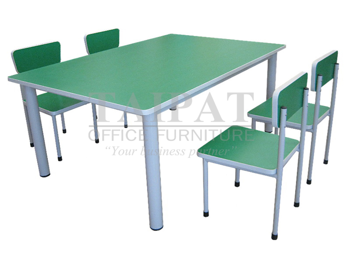 โต๊ะเก้าอี้นักเรียนอนุบาล 4 ที่นั่ง T-CH-0341 โต๊ะลึก 80 ซม.(ไม้อัดยางหนาปิดลามิเนต)