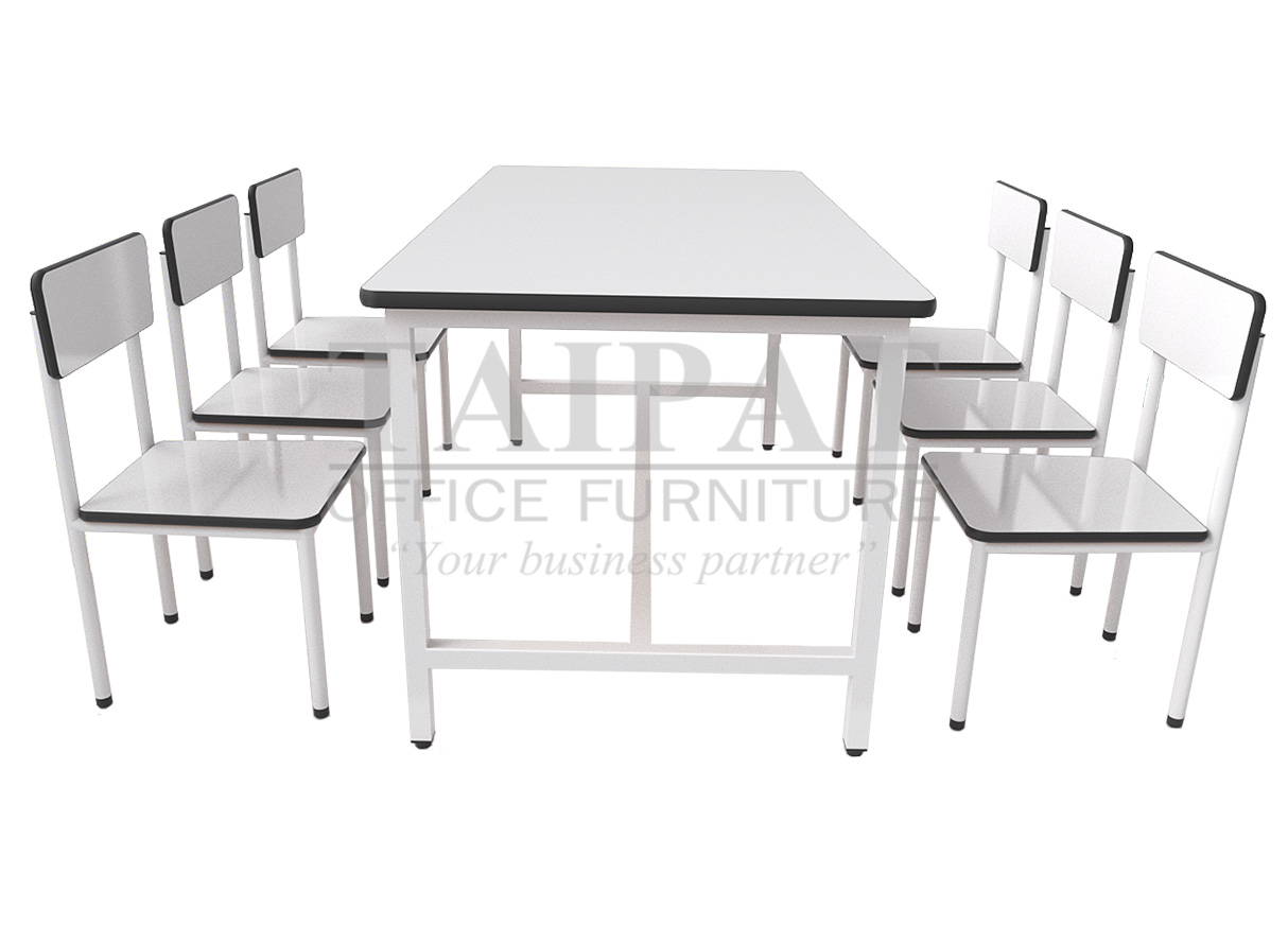 โต๊ะเก้าอี้นักเรียนอนุบาล 4-6  ที่นั่ง T-CH-0006 (ไม้อัดกันน้ำปิดลามิเนต ขาโต๊ะเหล็กกล่อง ขาเก้าอี้เหล็กกลม)