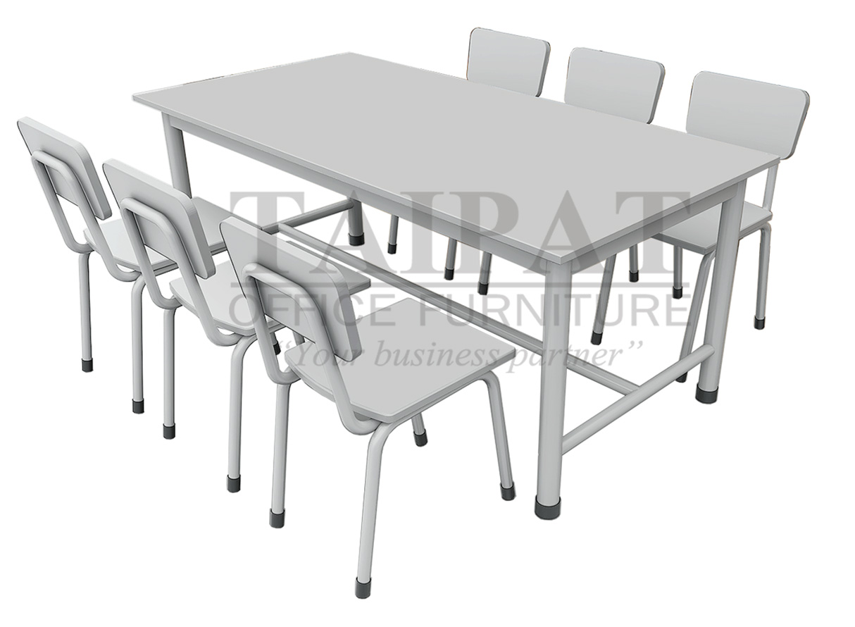 โต๊ะเก้าอี้นักเรียนอนุบาล 4-6 ที่นั่ง T-CH-0005-P1 (ไม้ปาร์ติเกิลเคลือบเมลามีน มีคานล่าง)