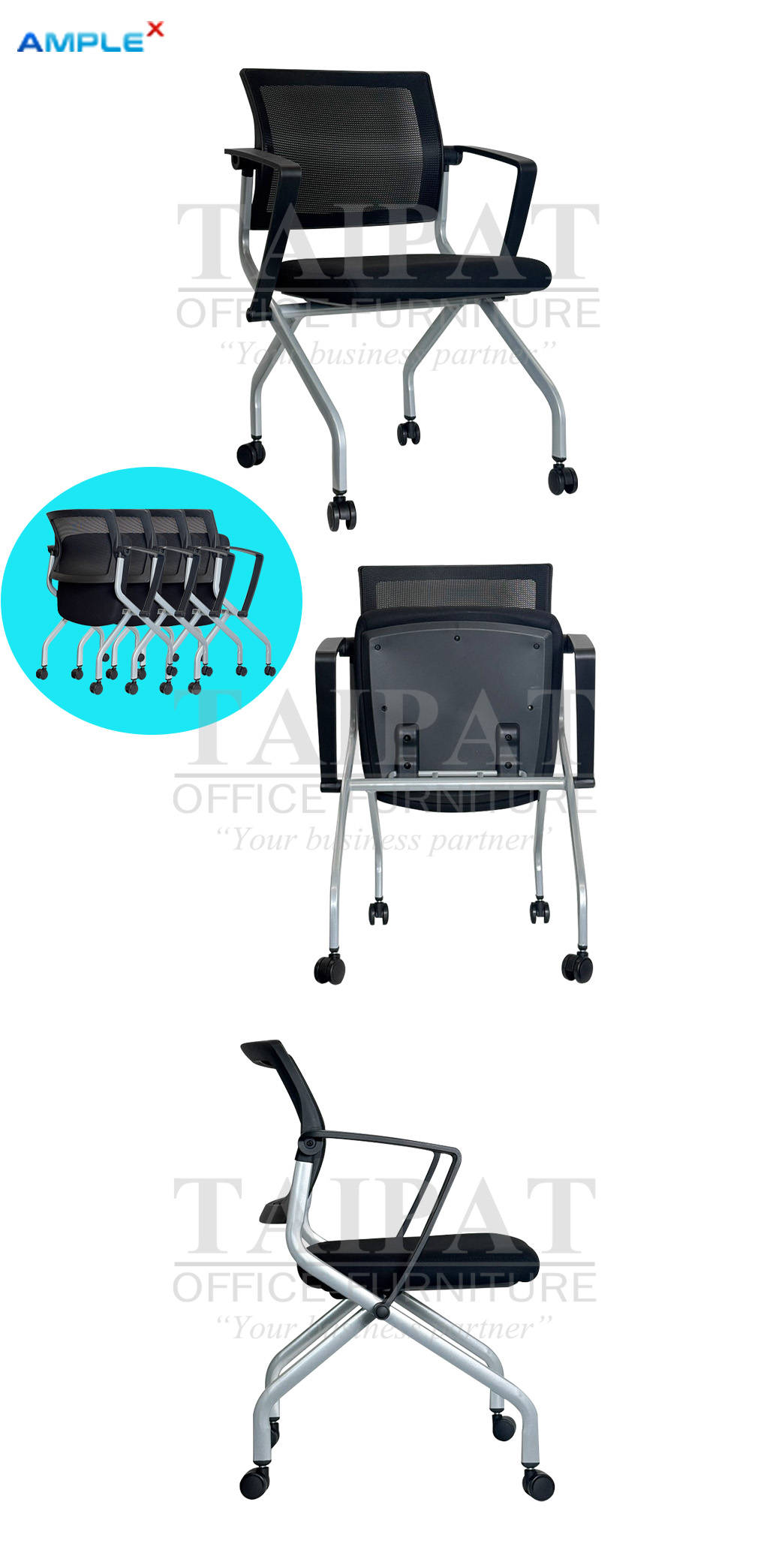 เก้าอี้ห้องสัมมนา มีล้อเลื่อน ซ้อนชิดได้ รุ่น Troy (ทรอย) AX-15310