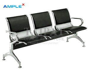 เก้าอี้แถวพักคอยเหล็ก มีเบาะหนัง 3 ที่นั่ง รุ่น AX-15337-3S